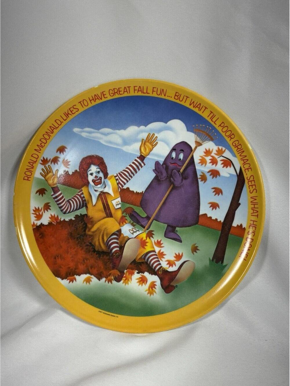 93 - 1977 Ronald McDonald Seasonal Plate Grimace Fall Leaves Harvest Dinnerware